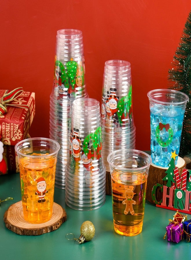 AimFun 50Pcs Christmas Plastic Cups Santa Wreath Tree Gingerbread Man Disposable Party Cup Winter Holiday 12oz Cold Clear Cups for Candy Beverage Drinking Snacks (50, Xmas) - Image 4